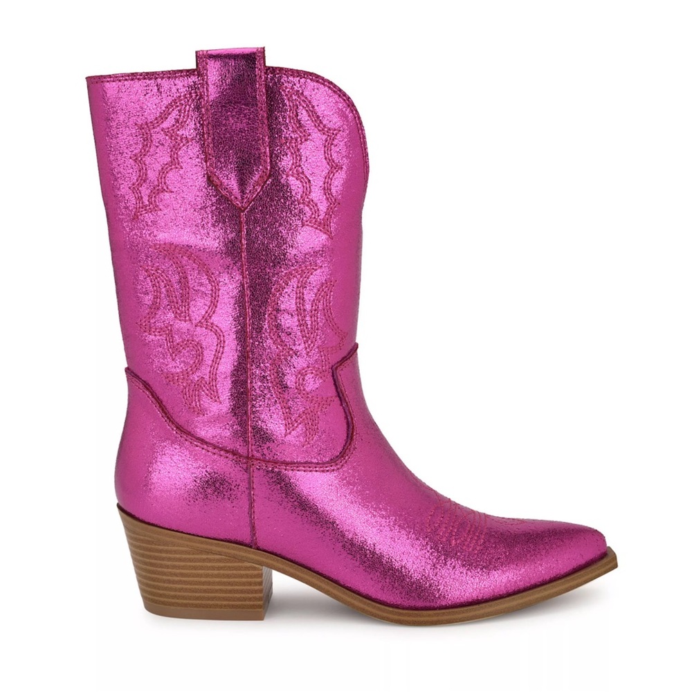 Nine West Magenta Glitter Heeled Boots